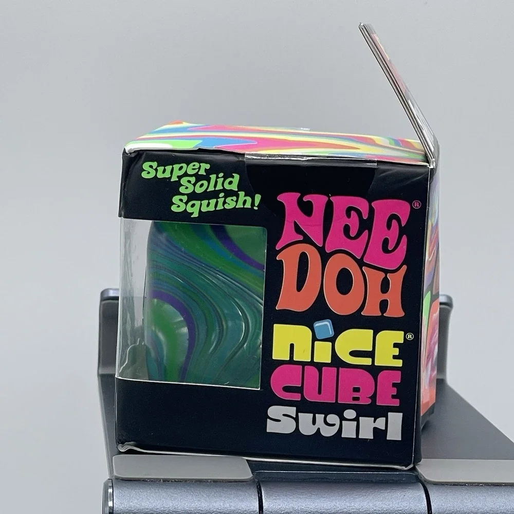 Needoh Nice Cube Swirl x1 Fidget Toy Sensory Green Purple Super Solid Squish A1